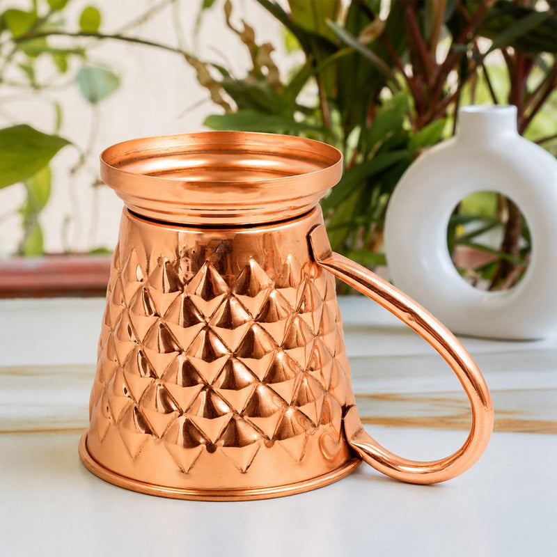 Pure Copper Diamond Hammered Moscow Mule Beer Mug - 450 ML