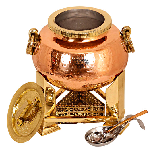 Steel Copper Hammered Chafing Dish with Brass fuel Gel Stand & Spoons