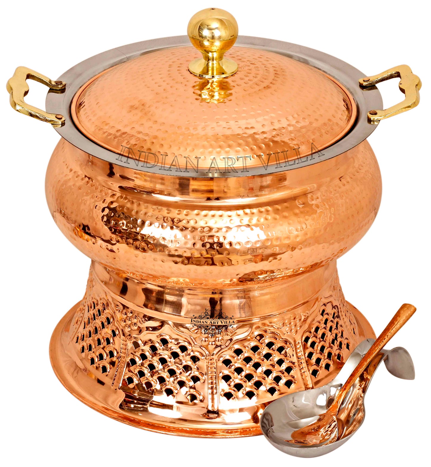Pure Steel Copper Chafing Dish with Stand and Spoon