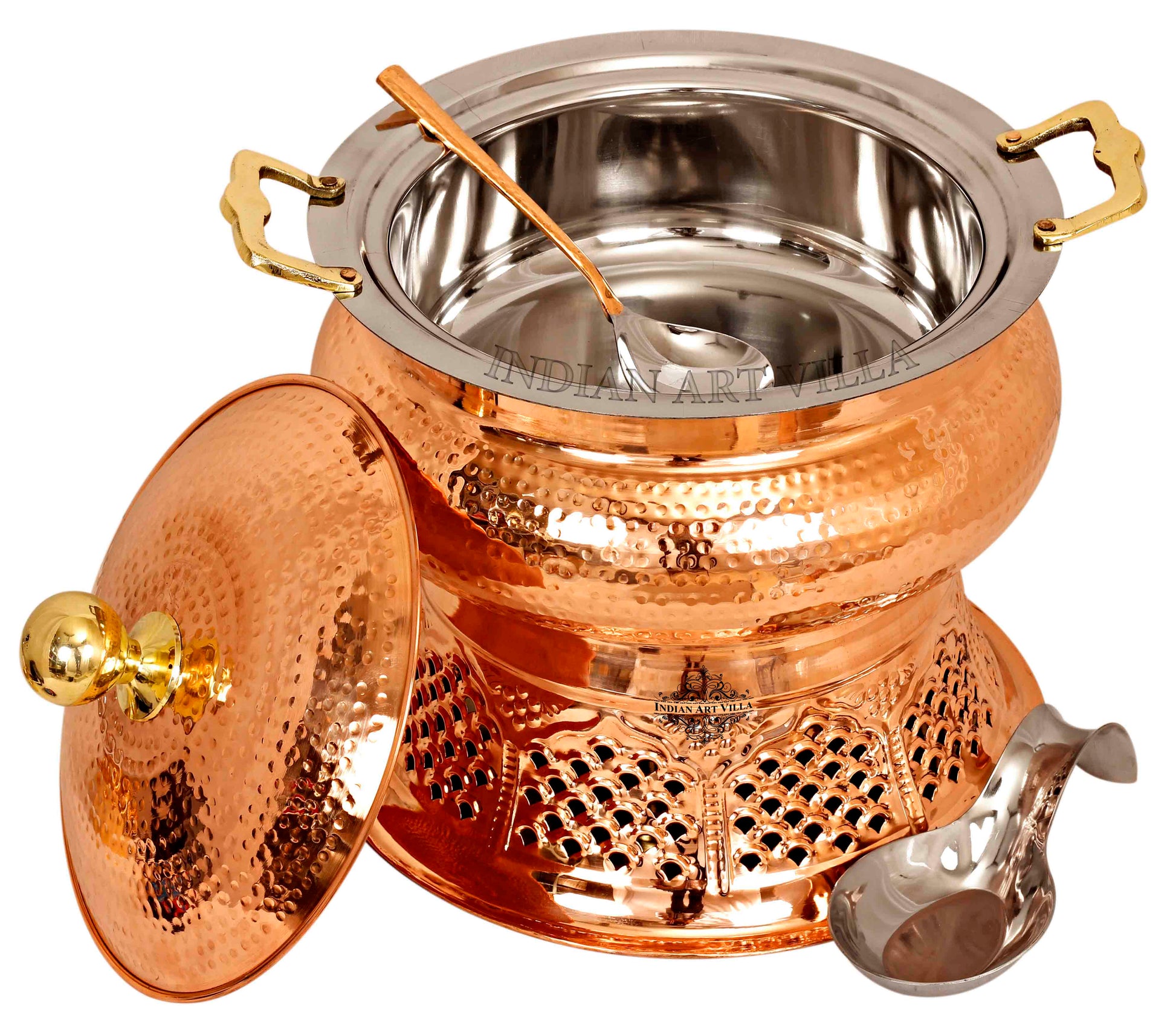 Pure Steel Copper Chafing Dish with Stand and Spoon