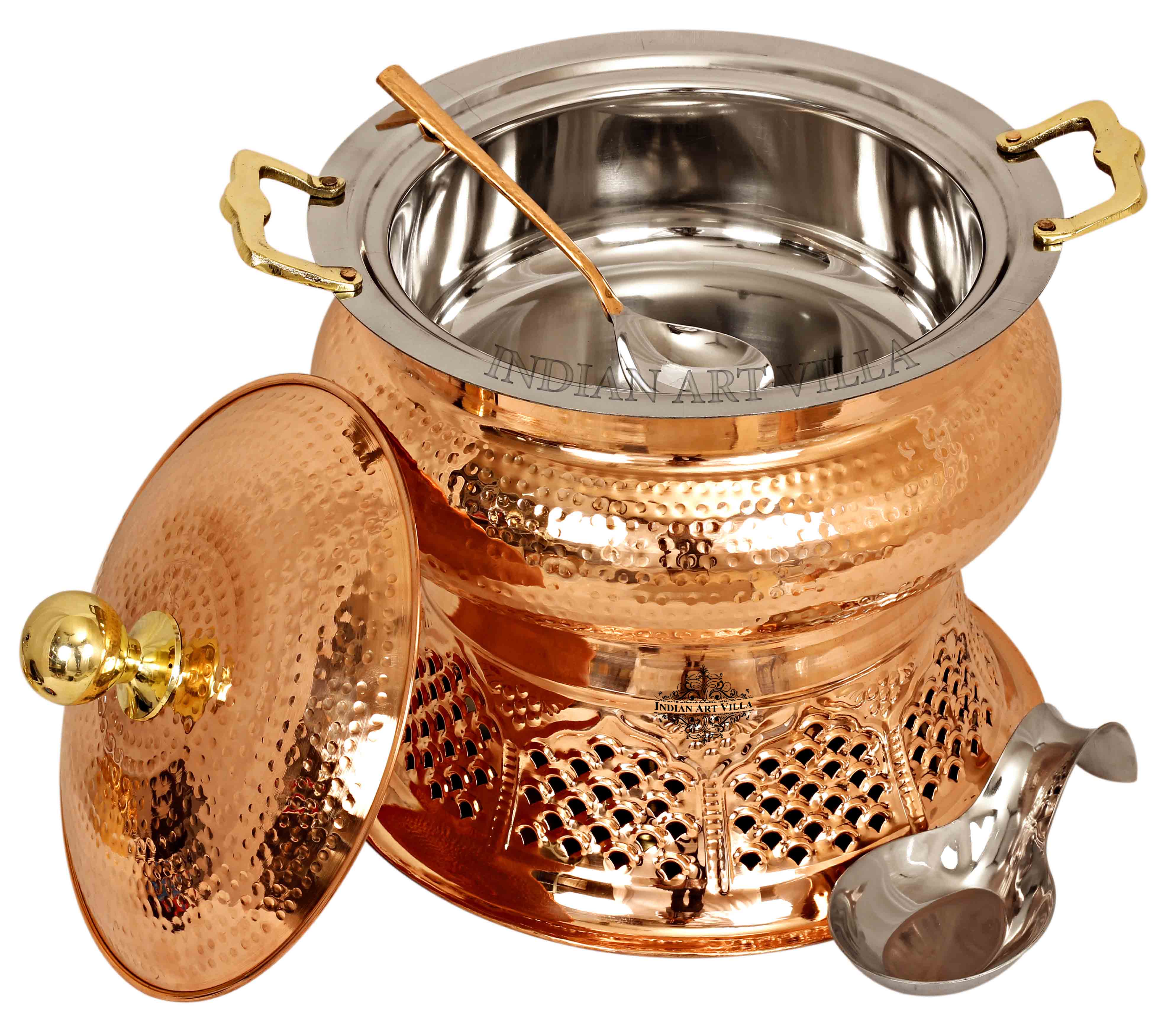 Pure Steel Copper Chafing Dish with Stand and Spoon