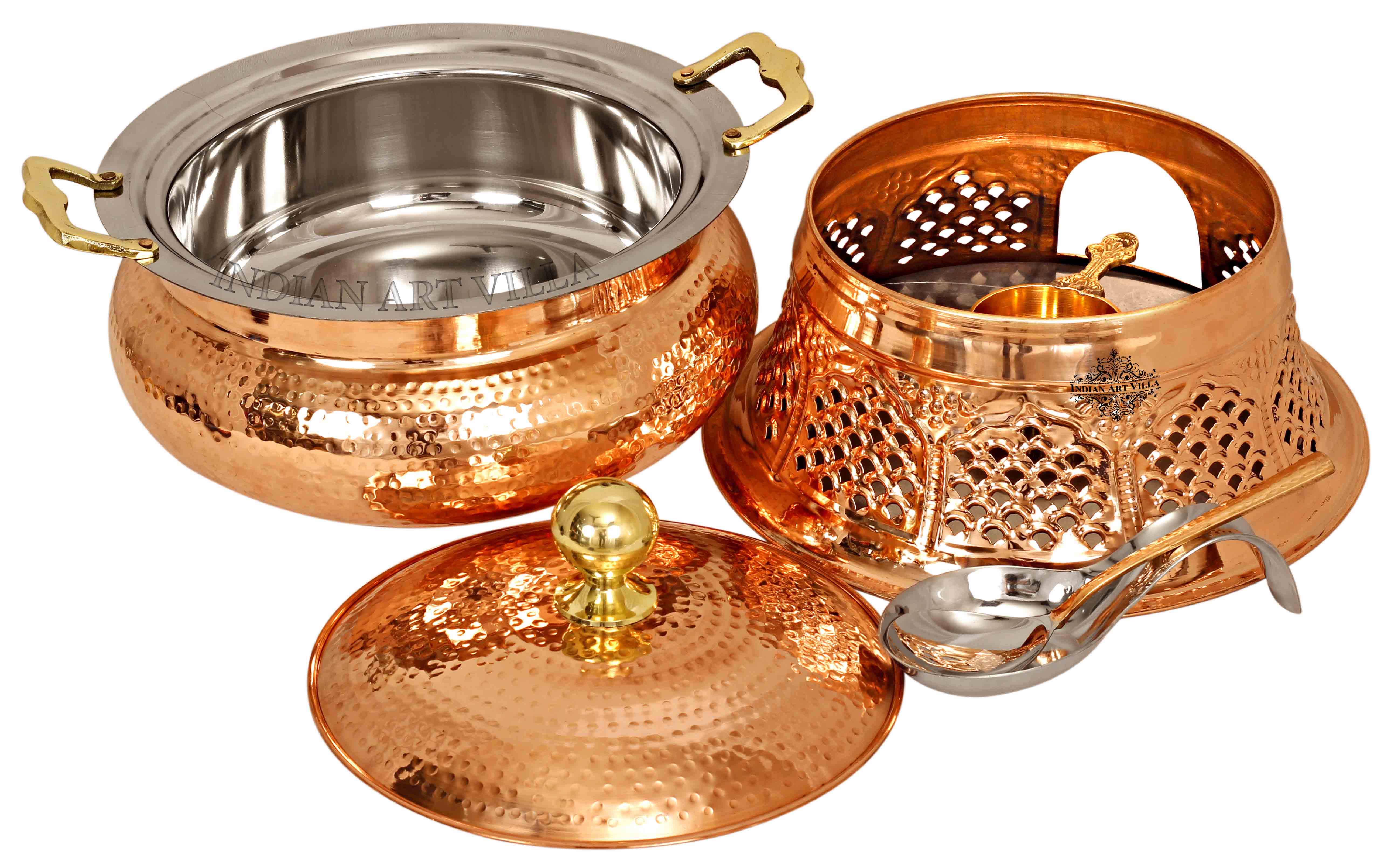 Pure Steel Copper Chafing Dish with Stand and Spoon