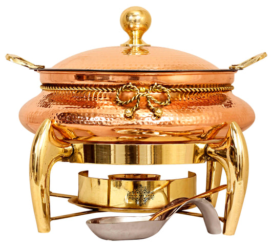 Pure Steel Copper Chafing Dish with Brass fuel Gel Stand & Serving Spoon