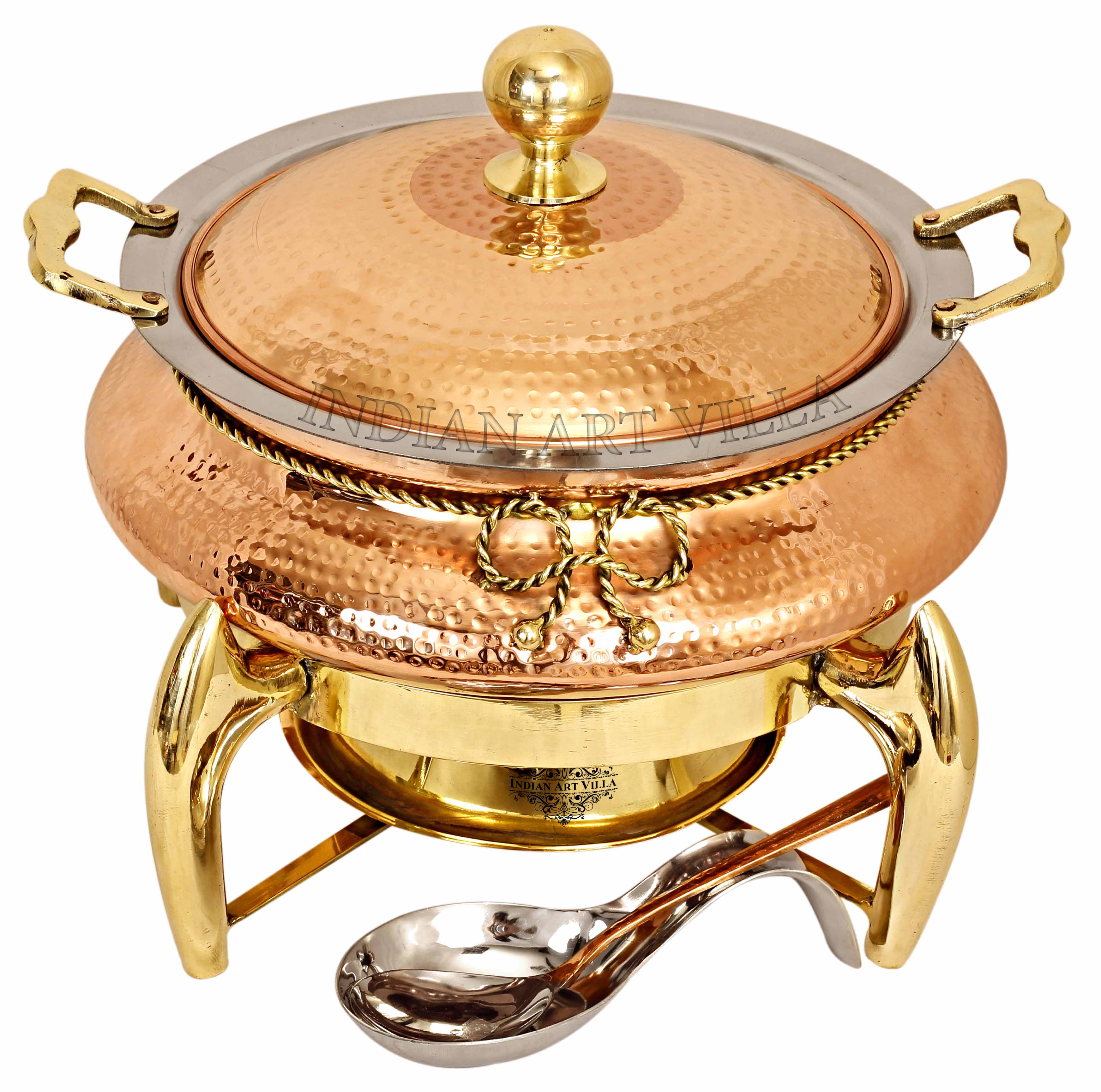 Pure Steel Copper Chafing Dish with Brass fuel Gel Stand & Serving Spoon