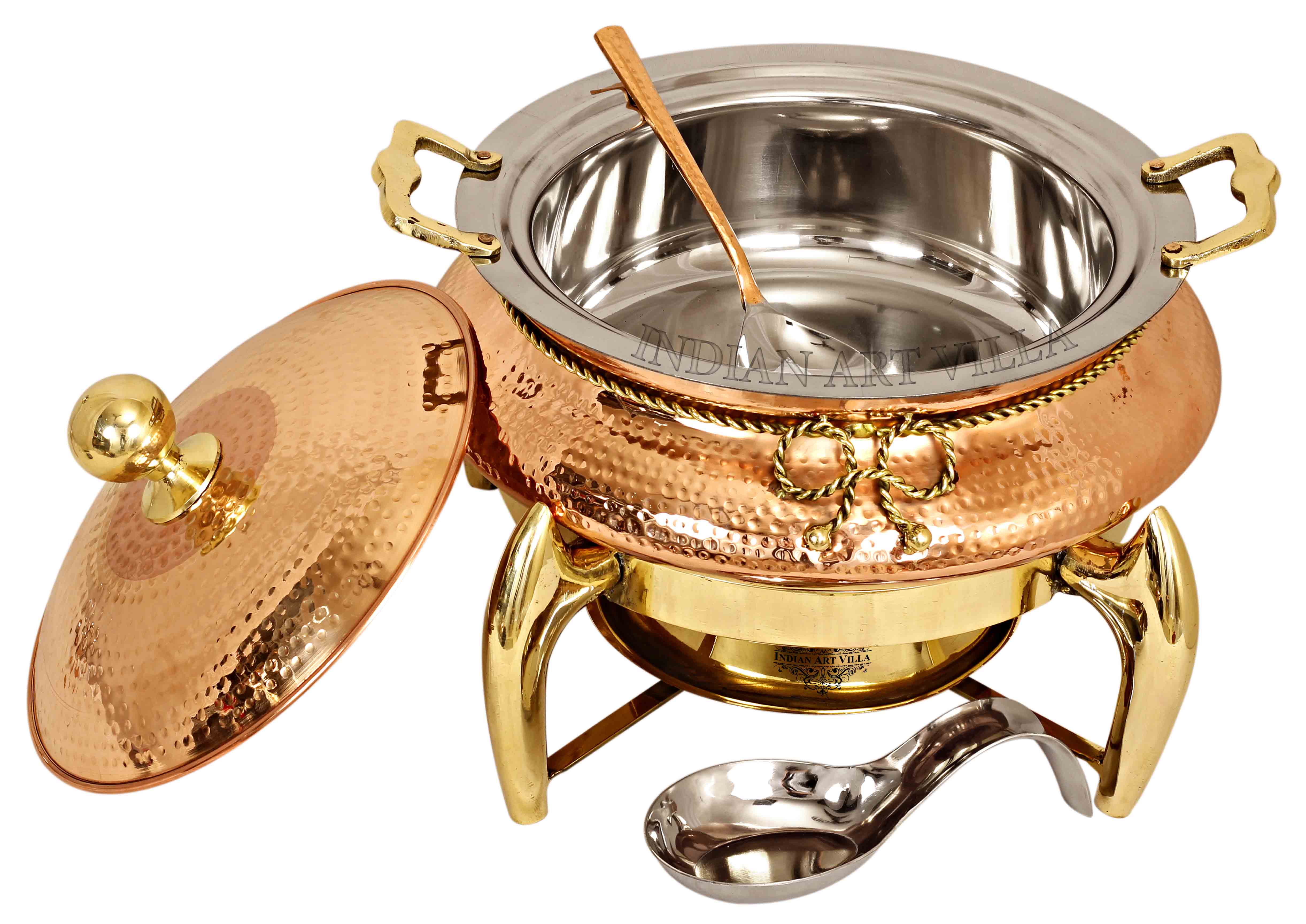 Pure Steel Copper Chafing Dish with Brass fuel Gel Stand & Serving Spoon