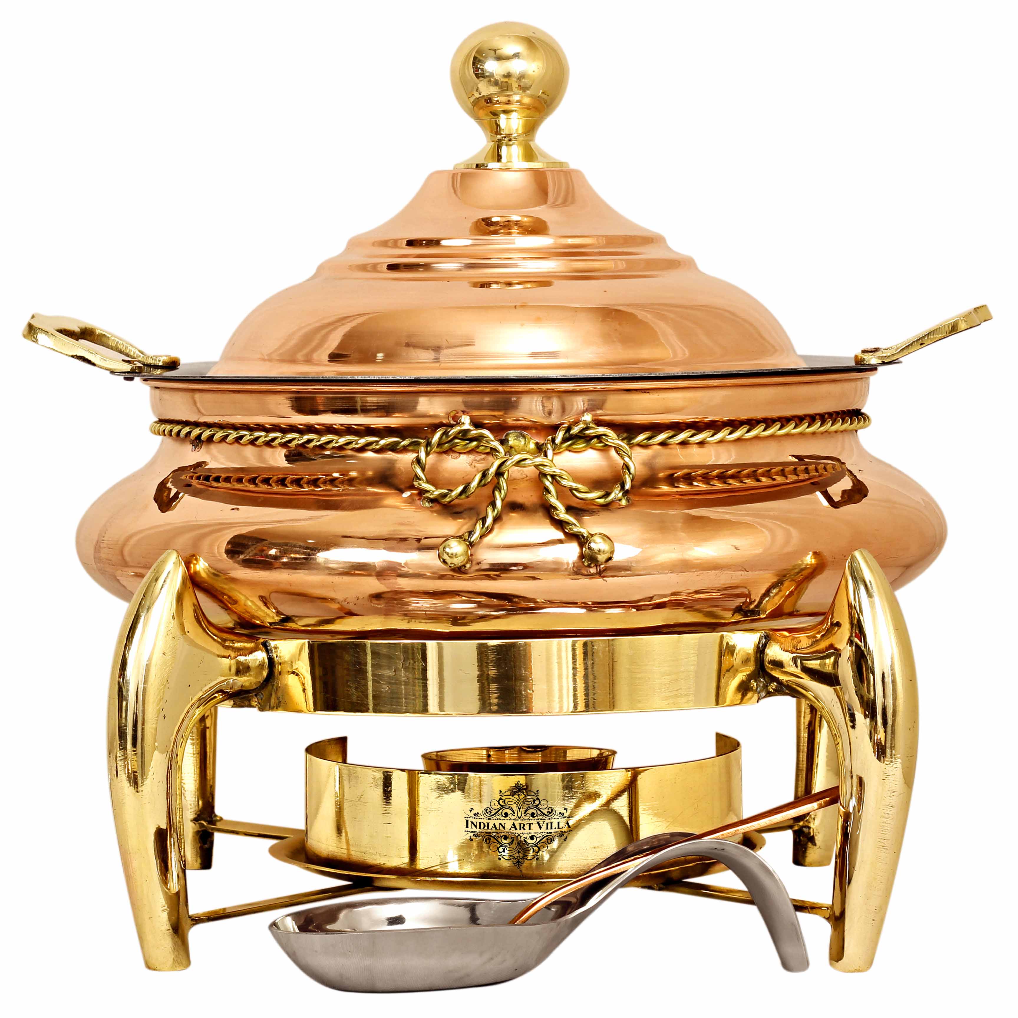Pure Steel Copper Chafing Dish with Brass fuel Gel Stand & Serving Spoon