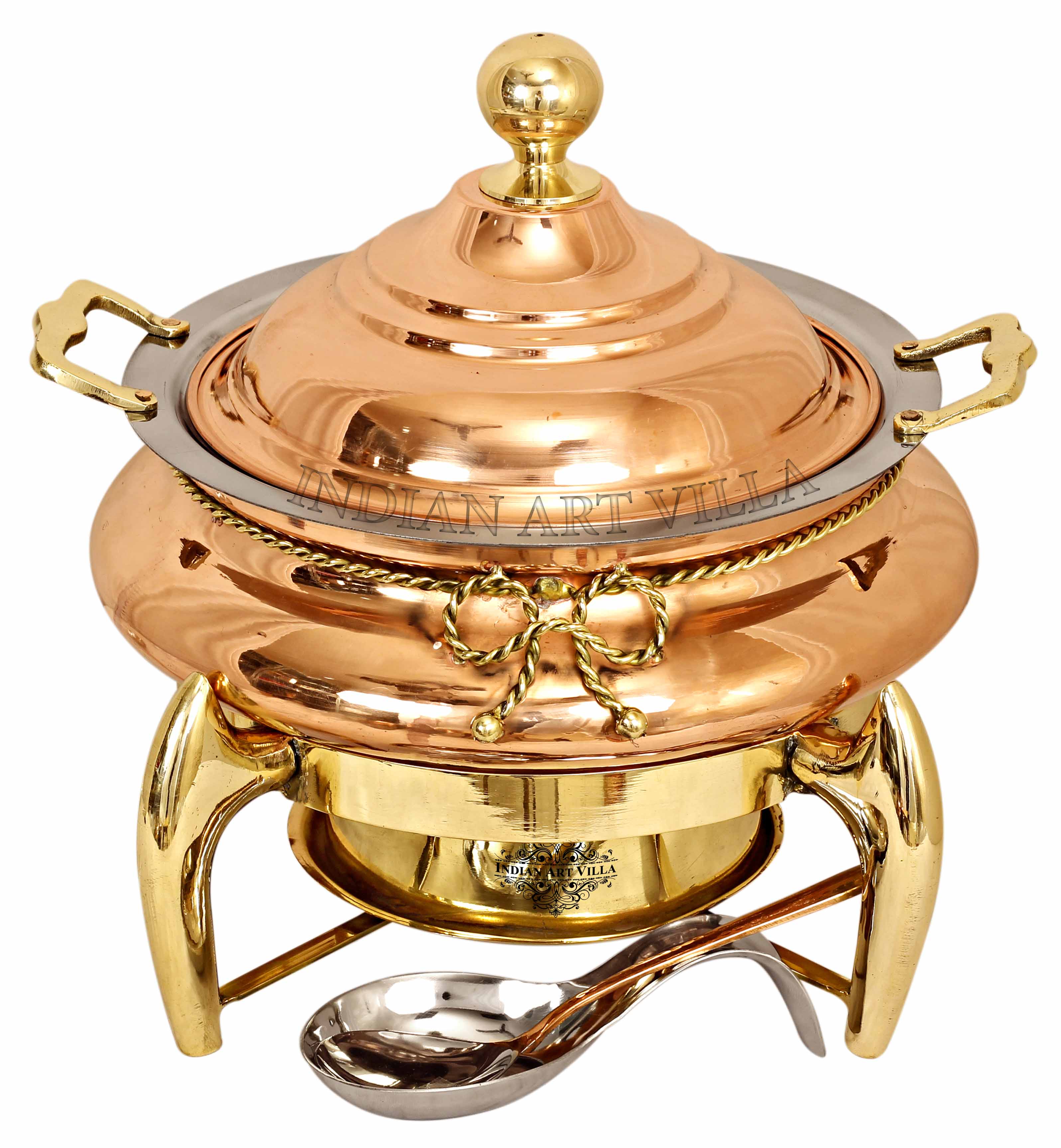 Pure Steel Copper Chafing Dish with Brass fuel Gel Stand & Serving Spoon