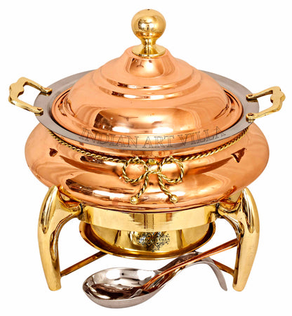 Pure Steel Copper Chafing Dish with Brass fuel Gel Stand & Serving Spoon