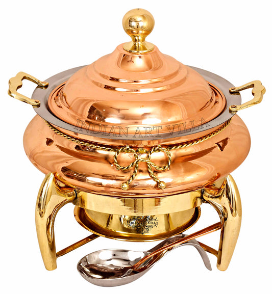 Pure Steel Copper Chafing Dish with Brass fuel Gel Stand & Serving Spoon
