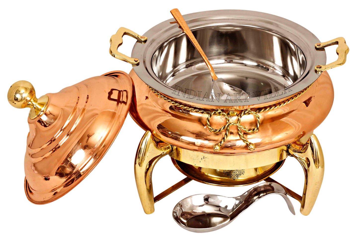 Pure Steel Copper Chafing Dish with Brass fuel Gel Stand & Serving Spoon