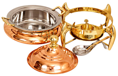 Pure Steel Copper Chafing Dish with Brass fuel Gel Stand & Serving Spoon