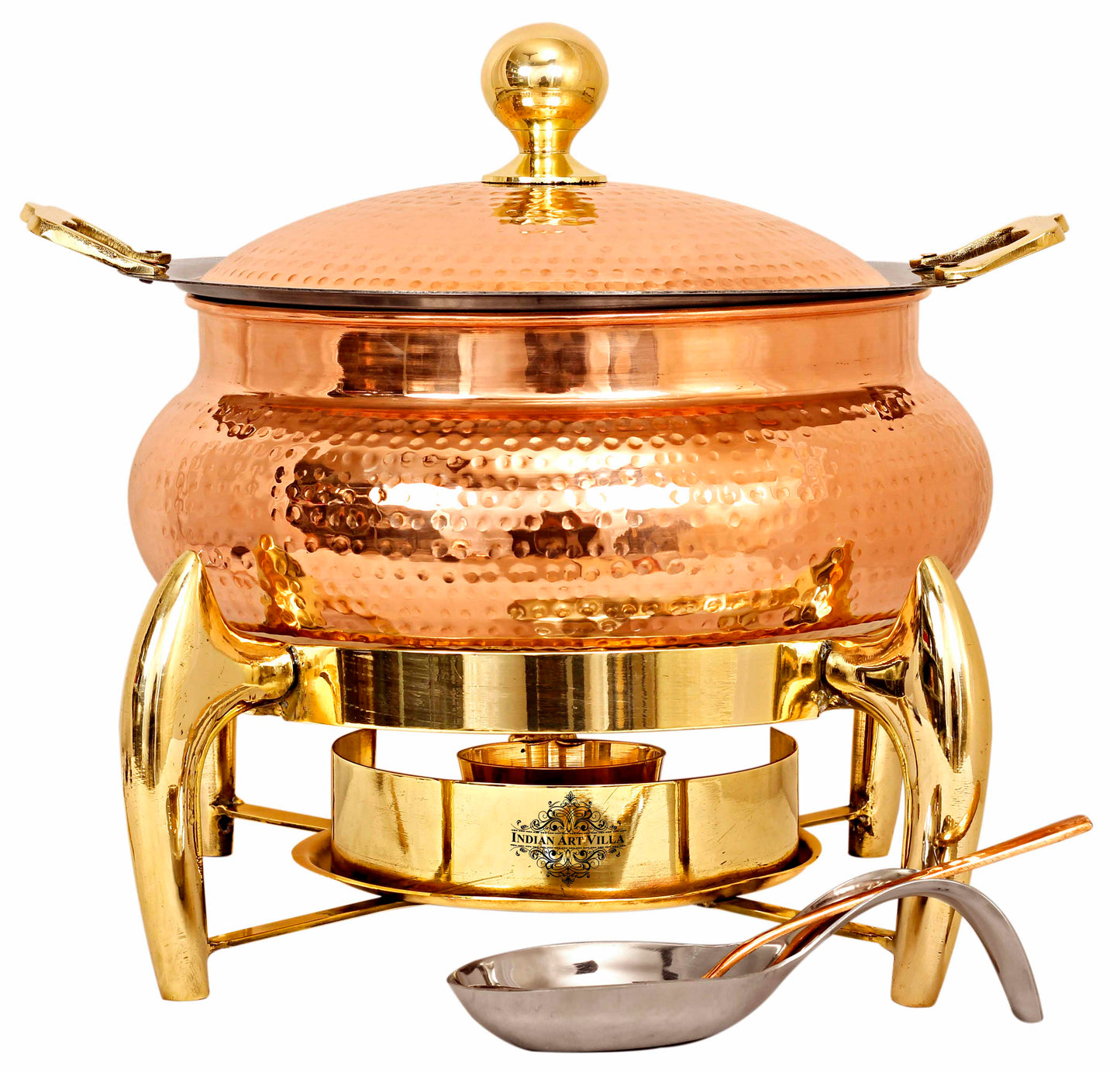 Pure Steel Copper Chafing Dish with Brass fuel Gel Stand & Serving Spoon