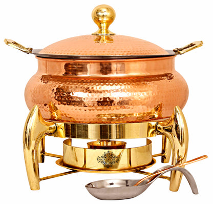 Pure Steel Copper Chafing Dish with Brass fuel Gel Stand & Serving Spoon