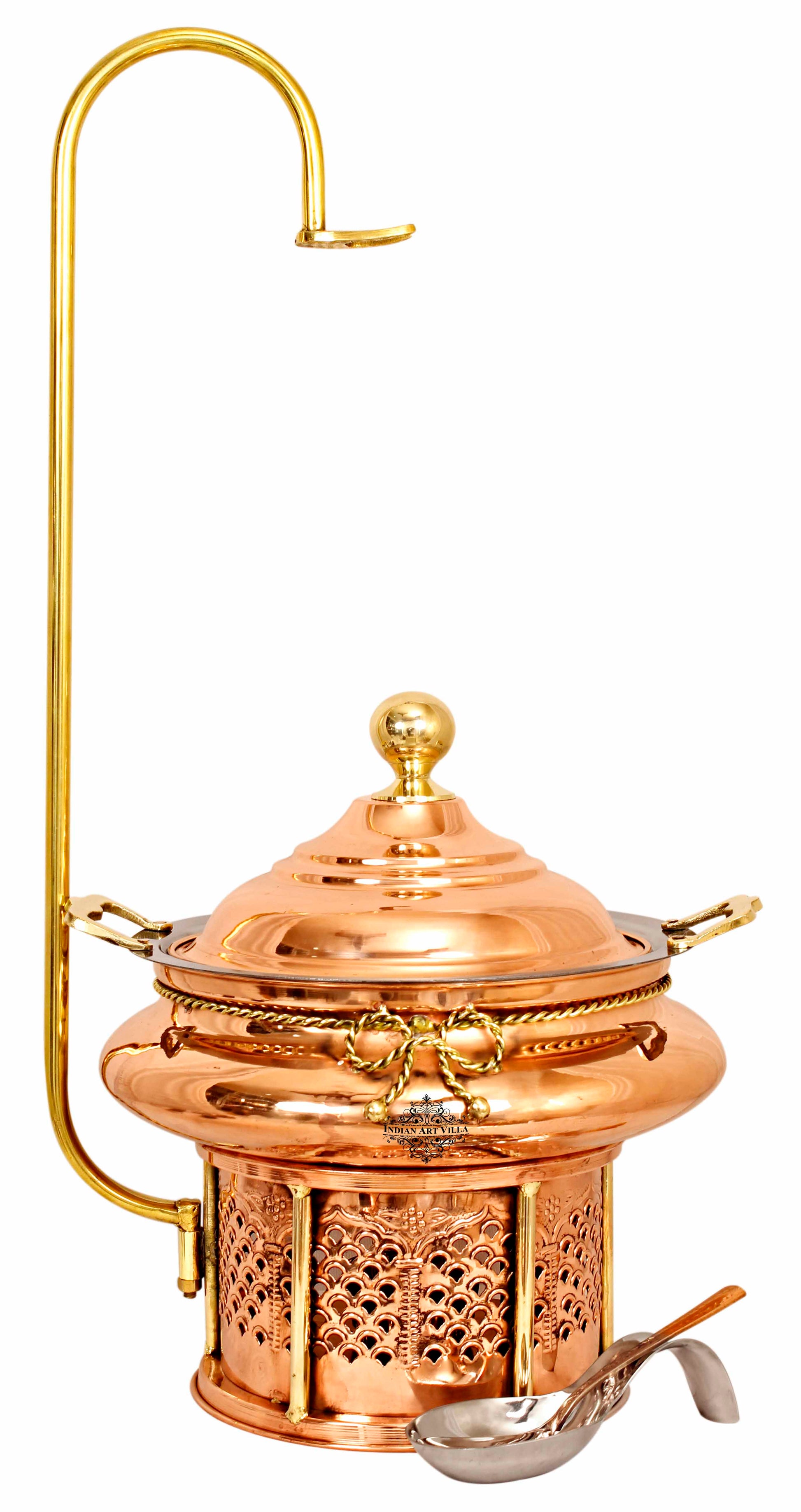 Steel Copper Chafing Dish with Sigdi Gelfuel Stand & Handle, Buffet Warmer Serveware Party