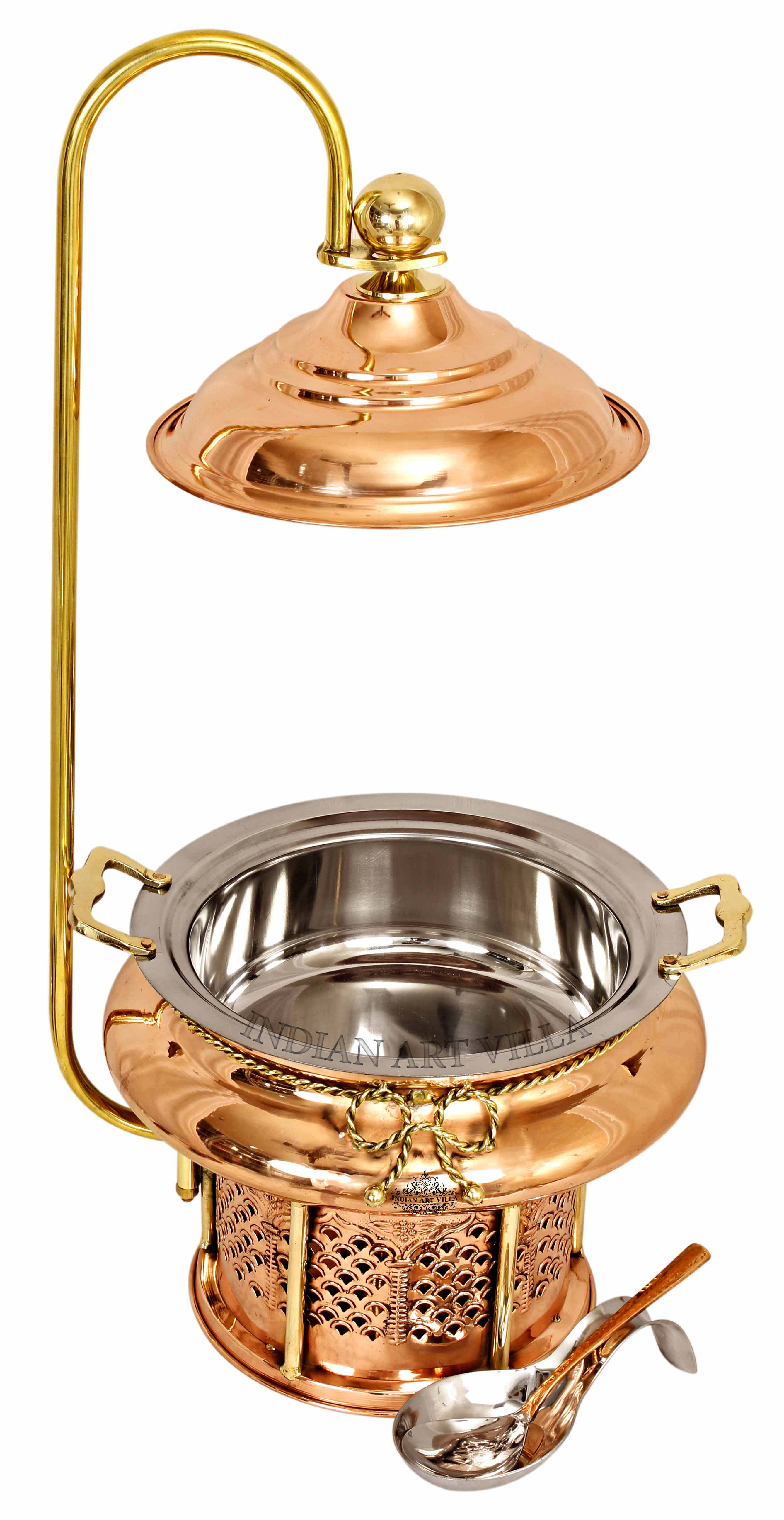 Steel Copper Chafing Dish with Sigdi Gelfuel Stand & Handle, Buffet Warmer Serveware Party