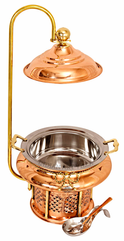 Steel Copper Chafing Dish with Sigdi Gelfuel Stand & Handle, Buffet Warmer Serveware Party