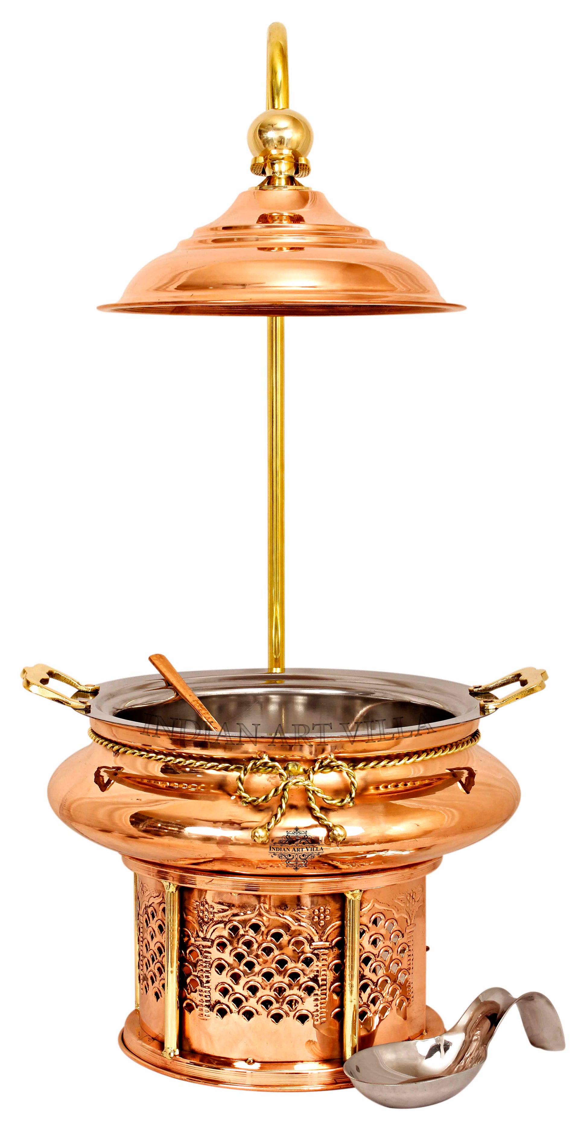Steel Copper Chafing Dish with Sigdi Gelfuel Stand & Handle, Buffet Warmer Serveware Party
