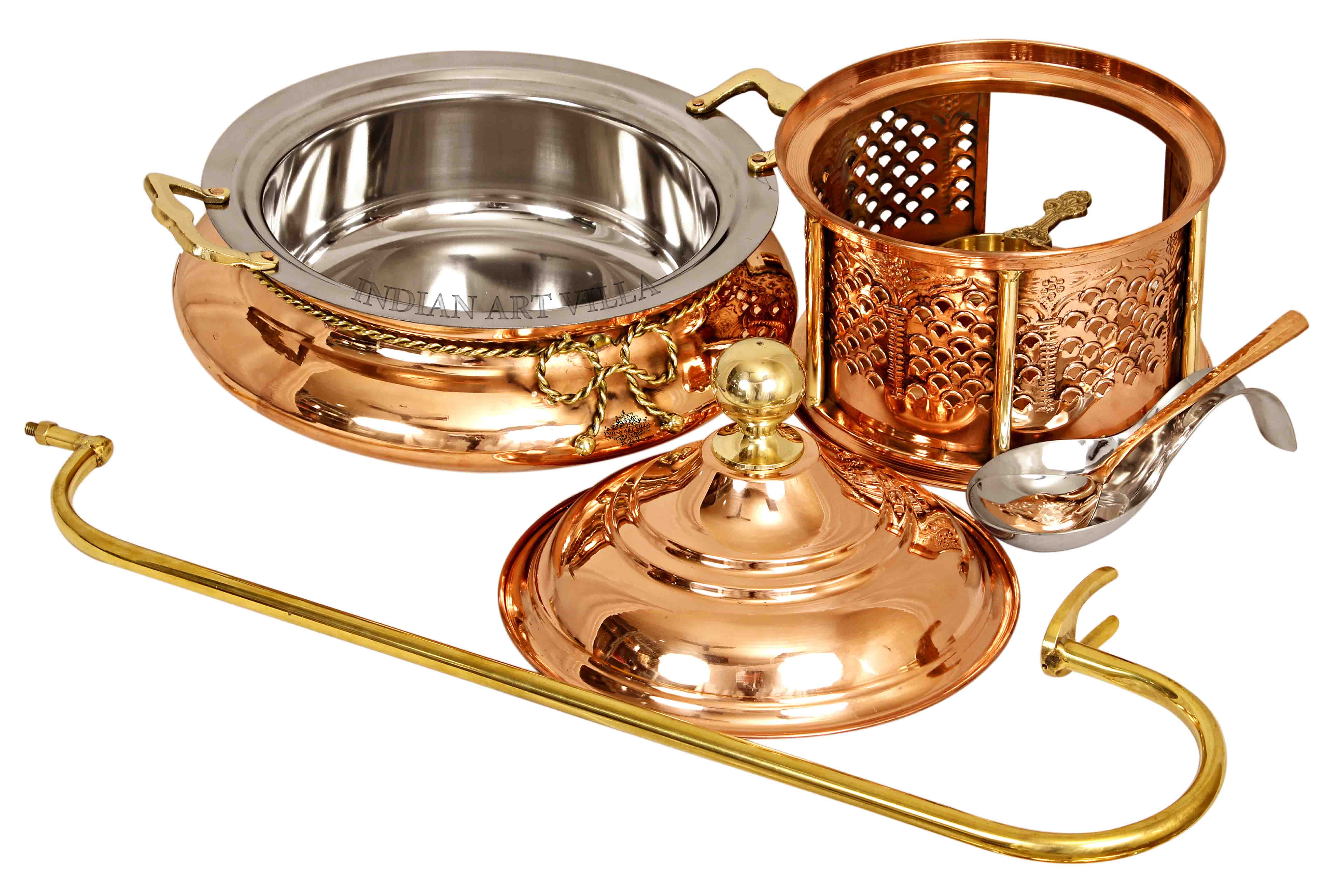 Steel Copper Chafing Dish with Sigdi Gelfuel Stand & Handle, Buffet Warmer Serveware Party