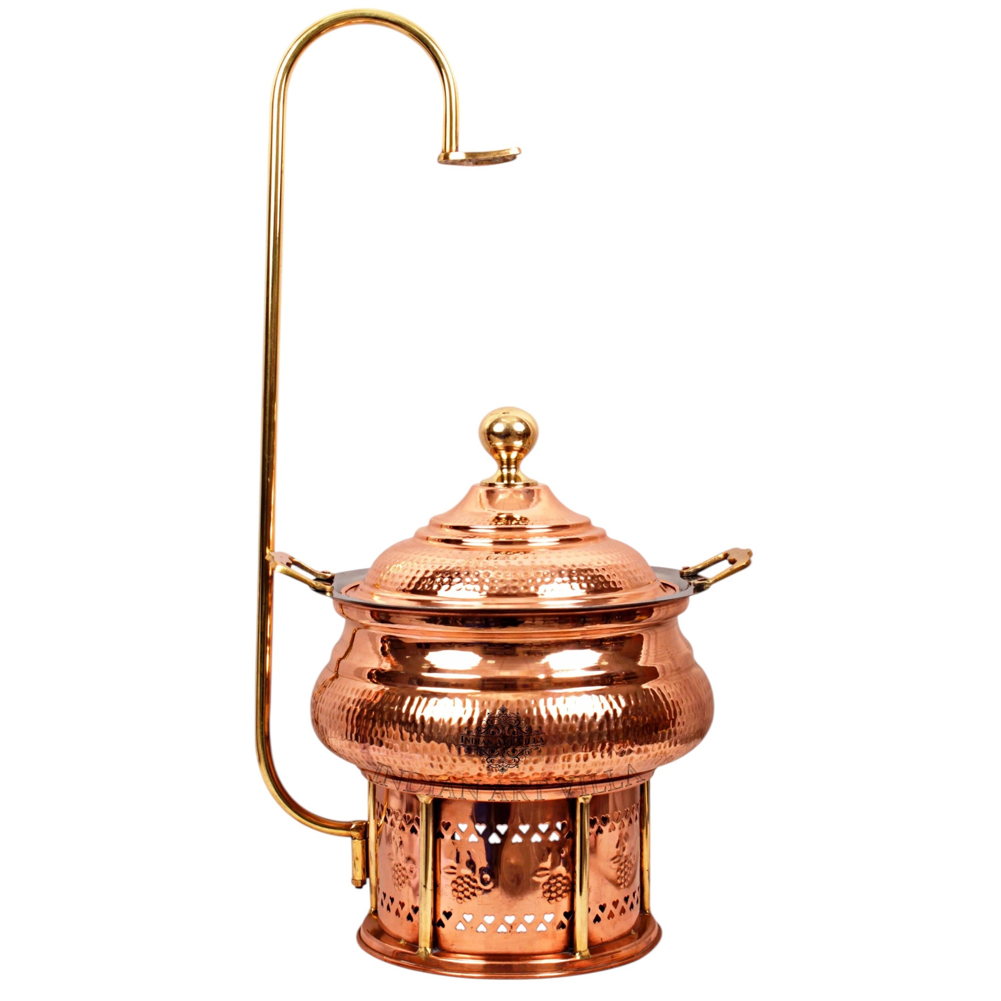 Pure Steel Copper Hammered Design Chaffing Dish with Sigdi Stand & Handle, Buffet Warmer Serveware Party
