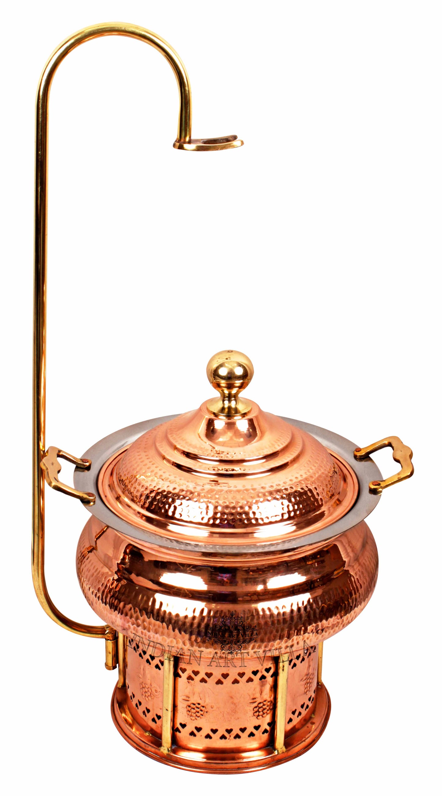 Pure Steel Copper Hammered Design Chaffing Dish with Sigdi Stand & Handle, Buffet Warmer Serveware Party