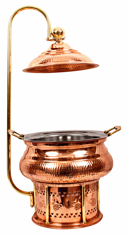 Pure Steel Copper Hammered Design Chaffing Dish with Sigdi Stand & Handle, Buffet Warmer Serveware Party
