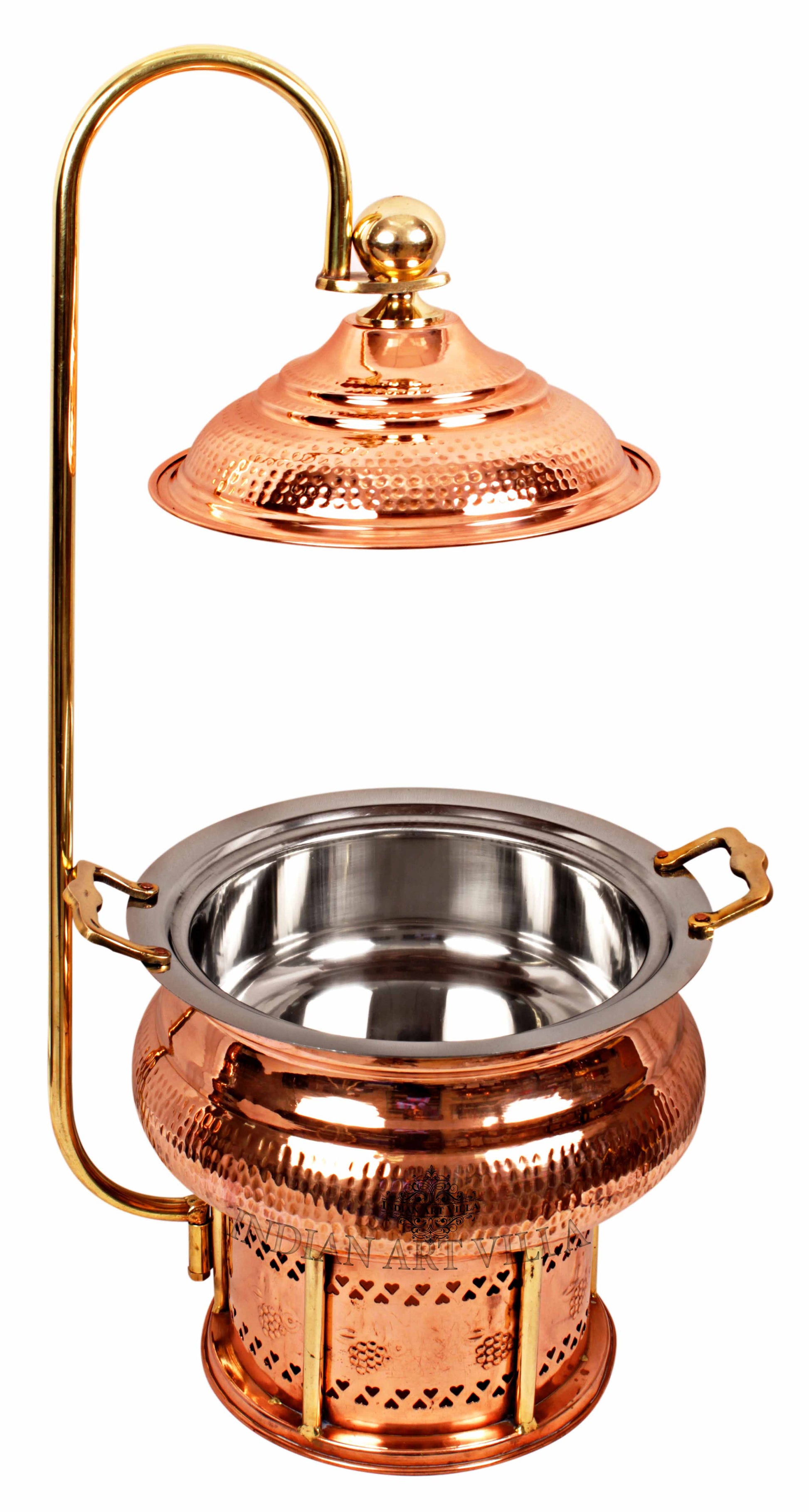 Pure Steel Copper Hammered Design Chaffing Dish with Sigdi Stand & Handle, Buffet Warmer Serveware Party