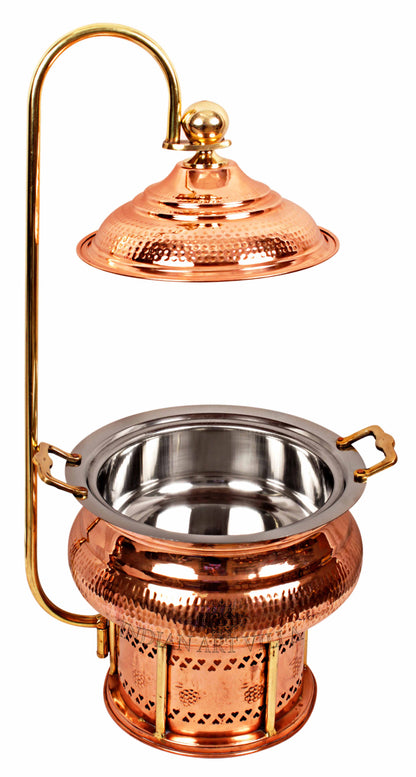 Pure Steel Copper Hammered Design Chaffing Dish with Sigdi Stand & Handle, Buffet Warmer Serveware Party