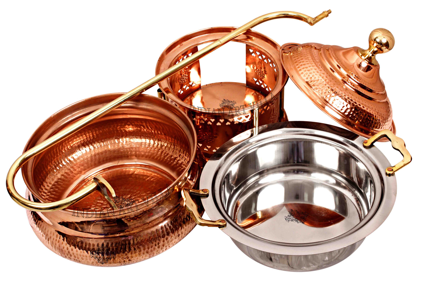 Pure Steel Copper Hammered Design Chaffing Dish with Sigdi Stand & Handle, Buffet Warmer Serveware Party