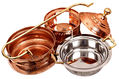 Pure Steel Copper Hammered Design Chaffing Dish with Sigdi Stand & Handle, Buffet Warmer Serveware Party