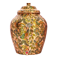 Handcrafted Pure Copper Water Pot with Leaf Design, Brown Color