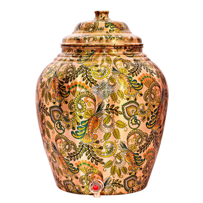 Handcrafted Pure Copper Water Pot with Leaf Design, Brown Color