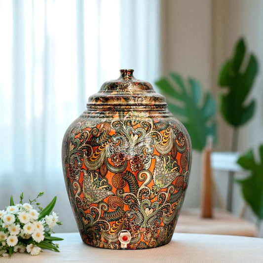 Pure Copper Designer Printed Water Pot Dispenser
