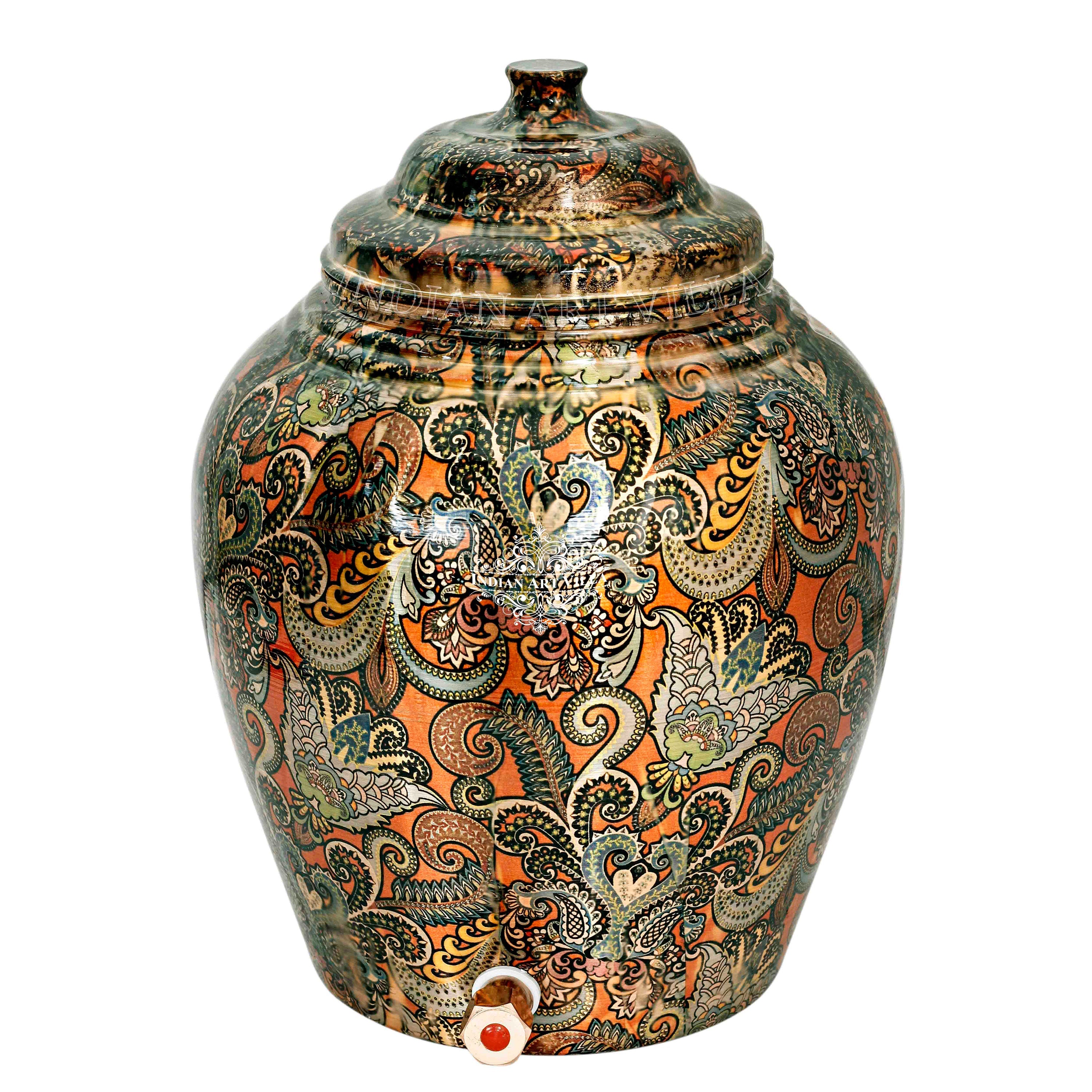 Pure Copper Designer Printed Water Pot Dispenser