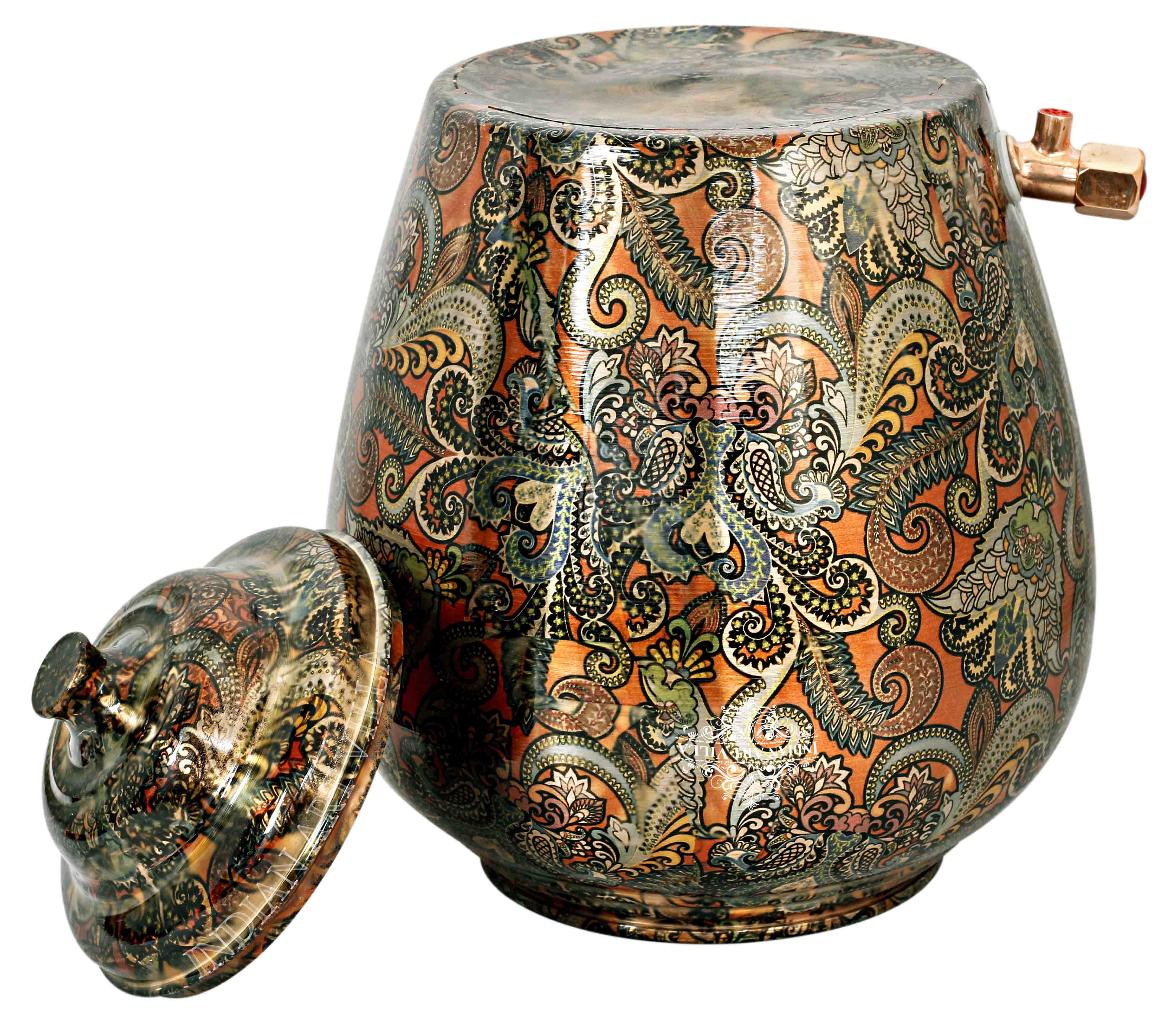Pure Copper Designer Printed Water Pot Dispenser