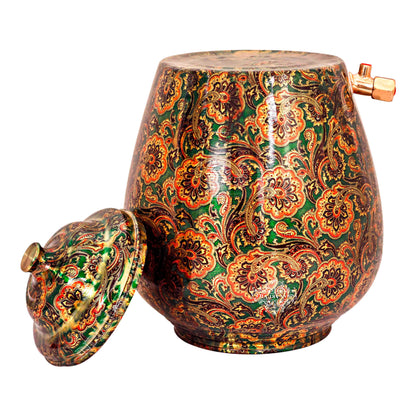 Handcrafted Pure Copper Water Pot with Printed Flower Design, 13 Ltr.