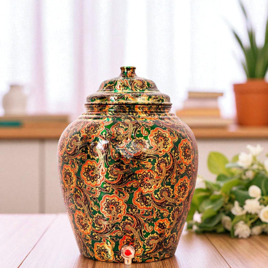 Handcrafted Pure Copper Water Pot with Printed Flower Design, 13 Ltr.