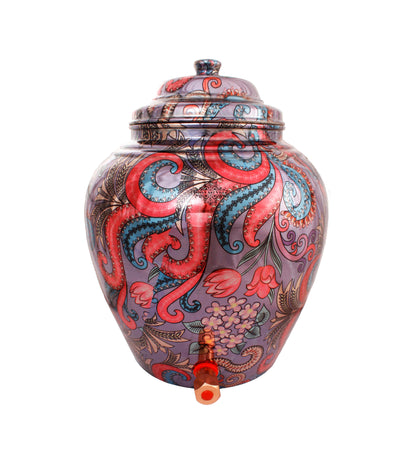 Handcrafted Pure Copper Floral Design Purple Water Pot