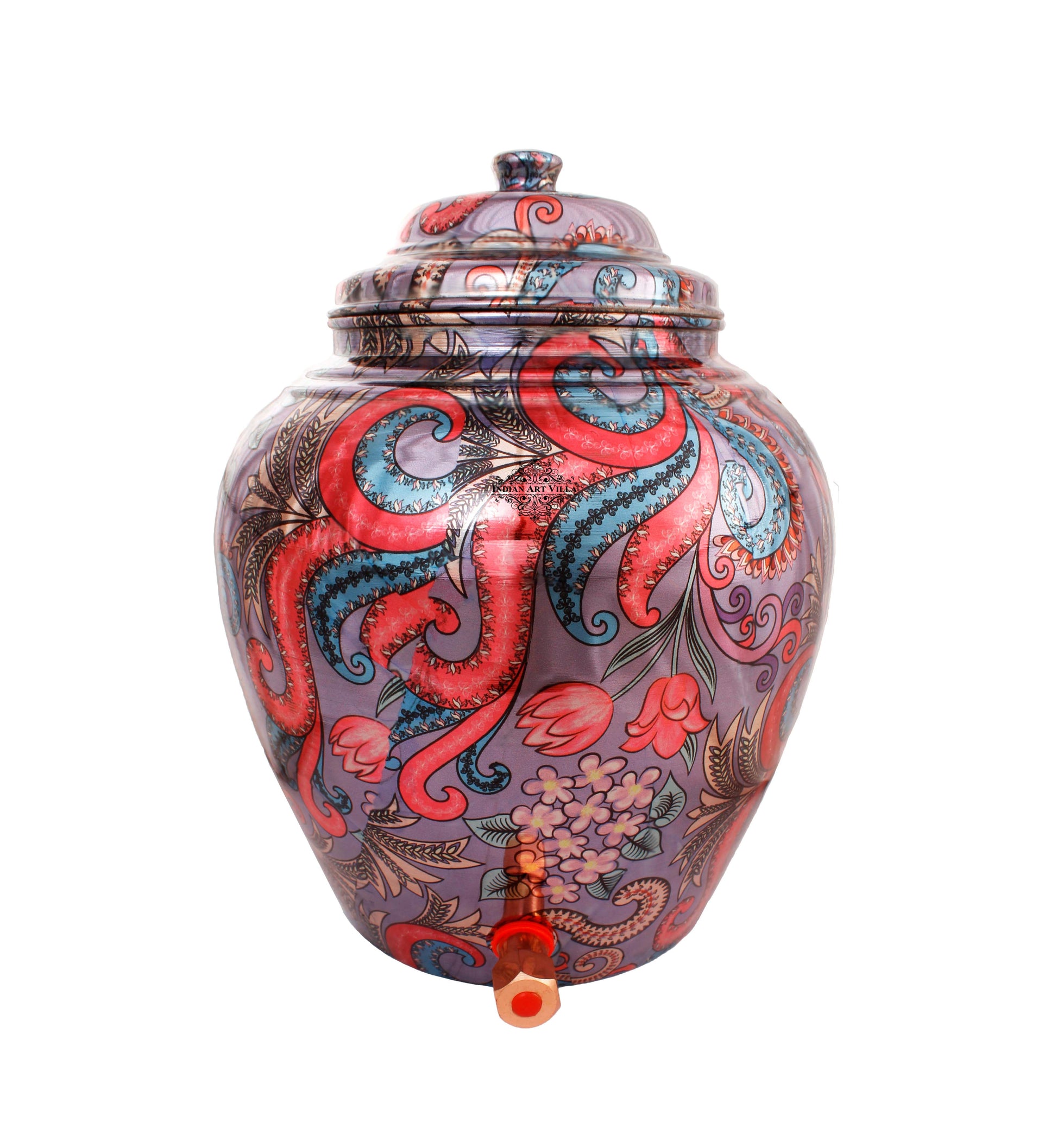 Handcrafted Pure Copper Floral Design Purple Water Pot