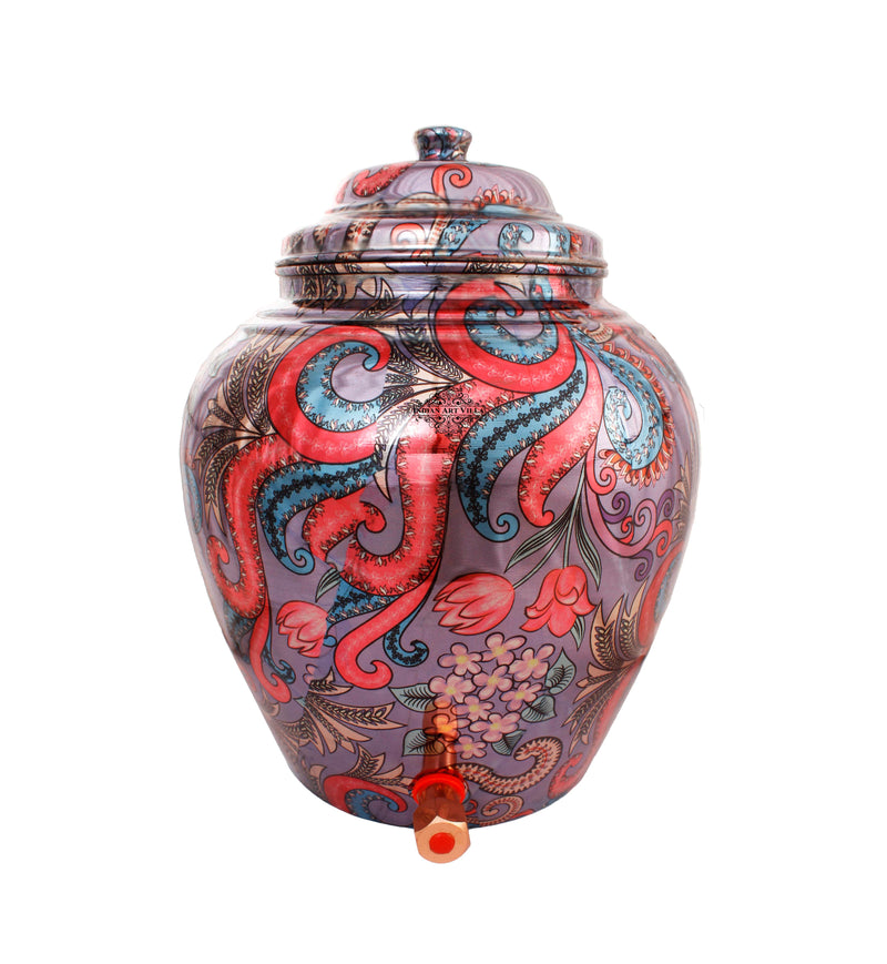 Handcrafted Pure Copper Floral Design Purple Water Pot