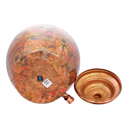 Printed Flower Design Copper Water Dispenser Pot Matka Storage Home Kitchen Garden