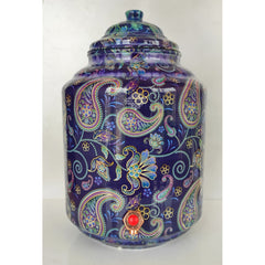 Copper Printed Water Pot With Indigo Paisley Print, Drinkware & Storage Purpose, Ayurvedic Health Benefits, Volume-13 Liters