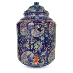 Copper Printed Water Pot With Indigo Paisley Print, Drinkware & Storage Purpose, Ayurvedic Health Benefits, Volume-13 Liters