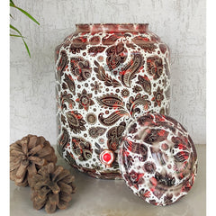 Copper Printed Water Pot With White Scarlet Paisley Print, Drinkware & Storage Purpose, Ayurvedic Health Benefits, Volume-13 Liters