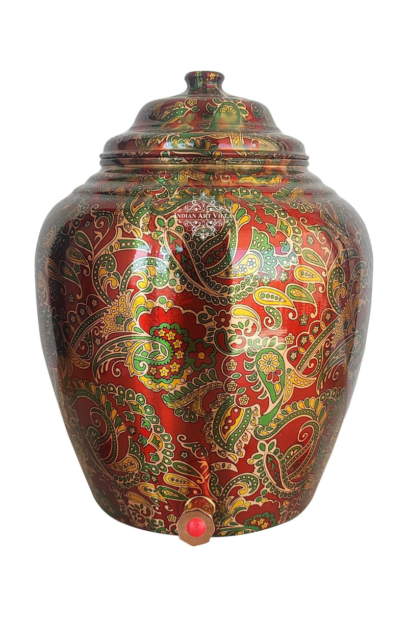 Pure Copper Printed Red And Green Paisley Water Pot