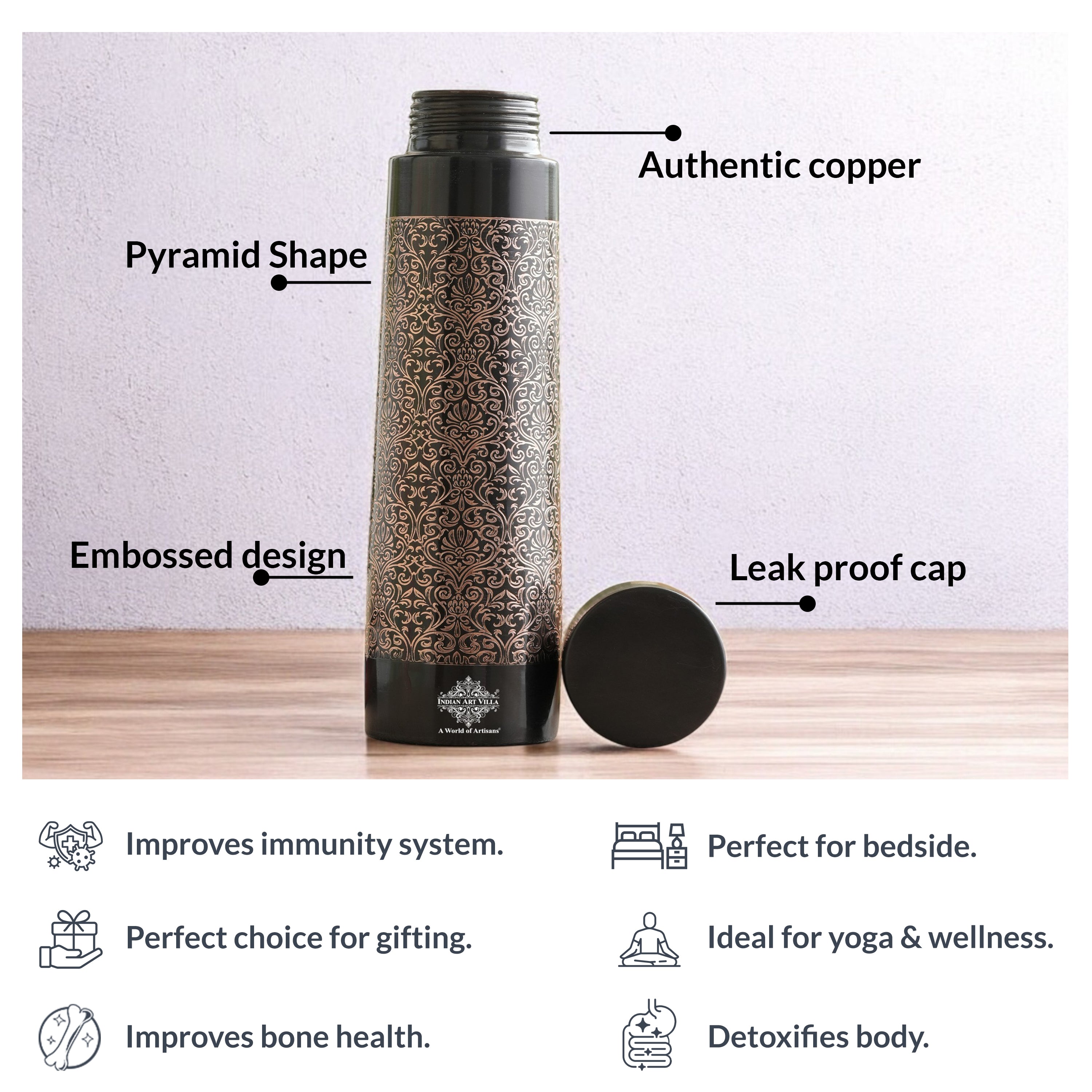 Pure Copper Water Bottle – Pyramid Shape, 900 ML