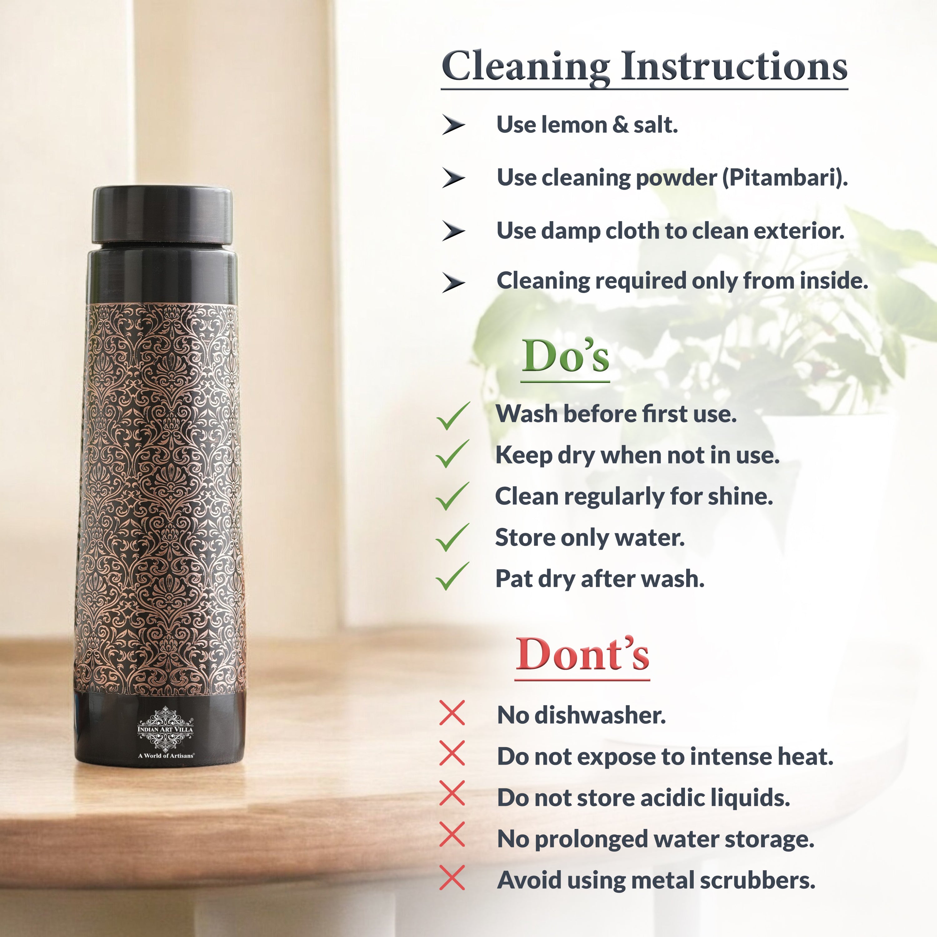 Pure Copper Water Bottle – Pyramid Shape, 900 ML