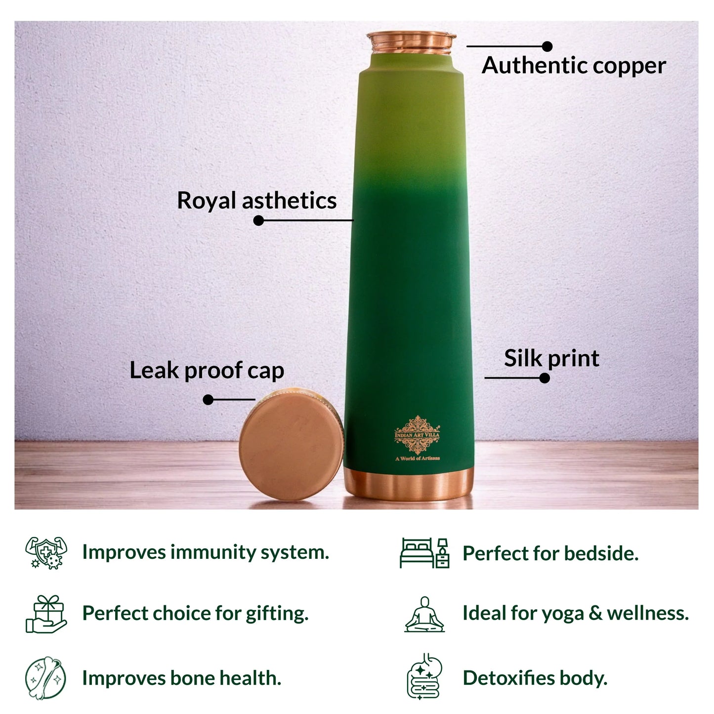 Pure Copper Bottle with Pyramid Shape and Eye-Catching Colors – 800 ML