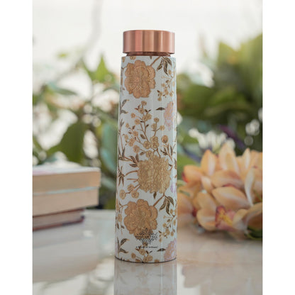 Pure Copper Water Bottle with Pyramid Shape Gold Print Design, 800 ML