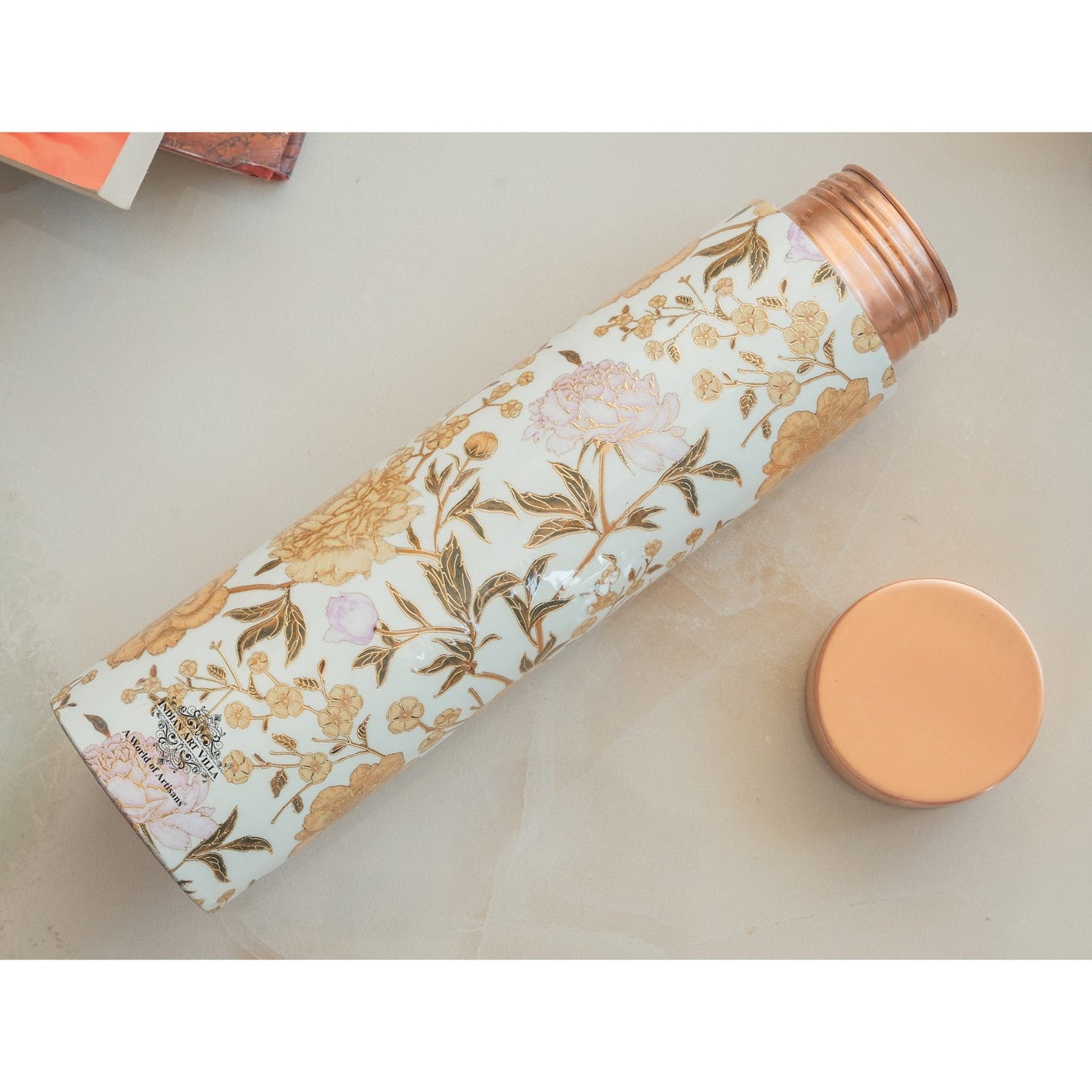 Pure Copper Water Bottle with Pyramid Shape Gold Print Design, 800 ML