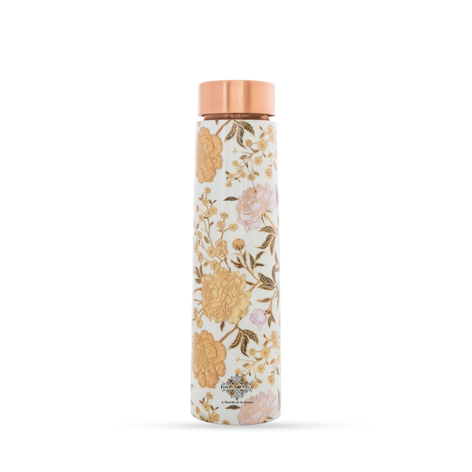 Pure Copper Water Bottle with Pyramid Shape Gold Print Design, 800 ML